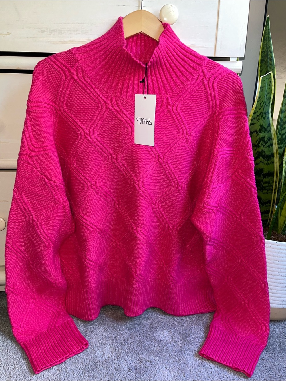 NWT Stitches & Stripes Pink Cable Knit Mock Turtleneck M